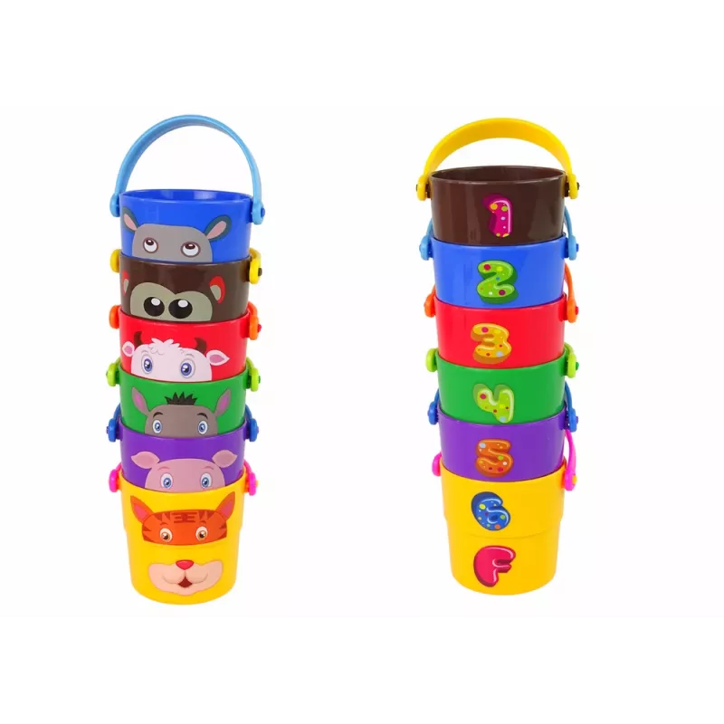 LEAN TOYS Set di secchielli colorati con animali - una piramide