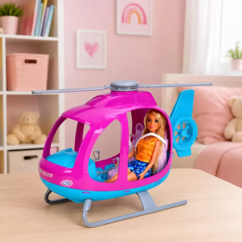 LEAN TOYS Anlily Set bambole con grande elicottero, rotori mobili e bambola fashion – lilla