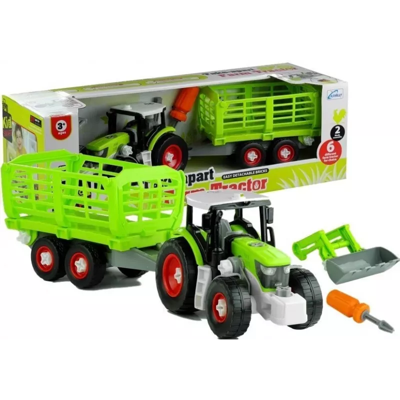 LEAN TOYS trattore da montare con rimorchio aperto 43 cm