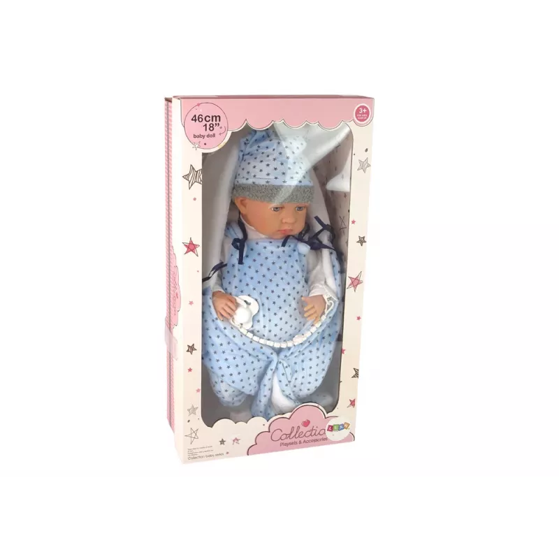 LEAN TOYS Bambola neonato 46 cm ciuccio blu coperta con stelle