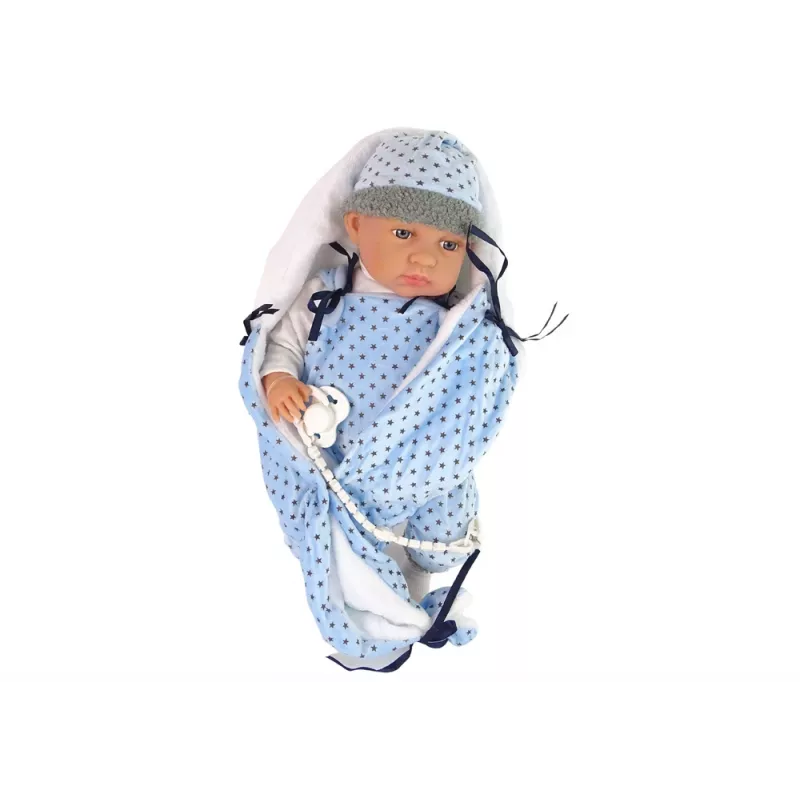 LEAN TOYS Bambola neonato 46 cm ciuccio blu coperta con stelle
