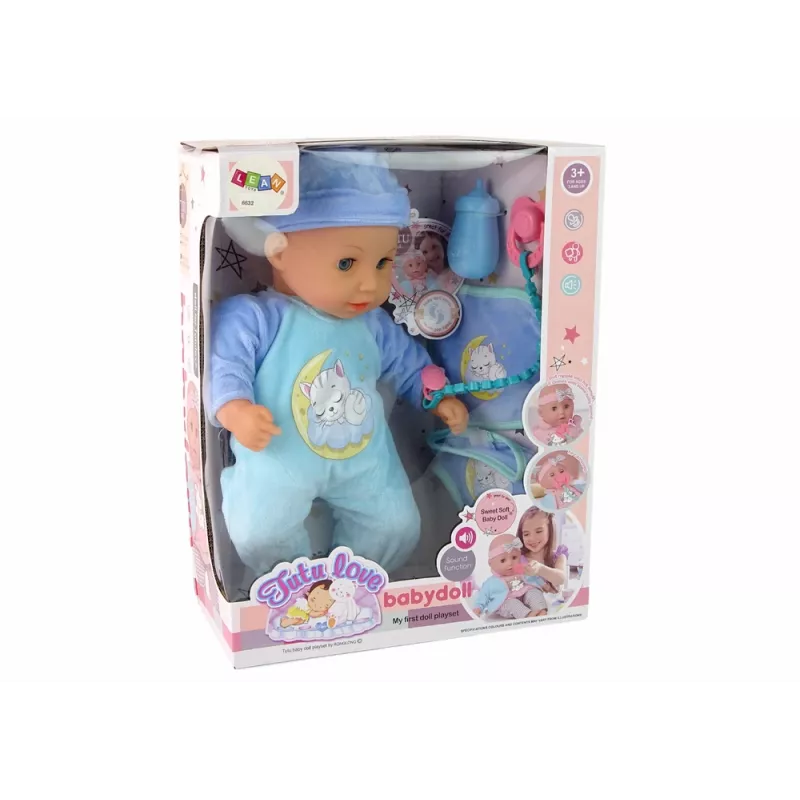 LEAN TOYS Bambola neonato con suoni ciuccio bavaglino pigiama gatto blu