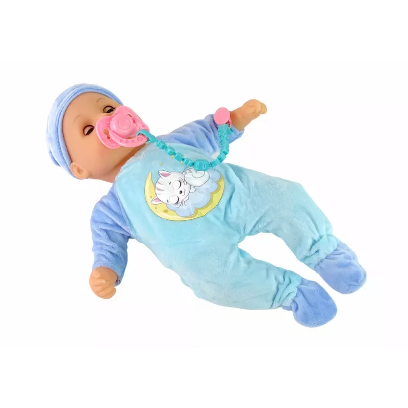 LEAN TOYS Bambola neonato con suoni ciuccio bavaglino pigiama gatto blu