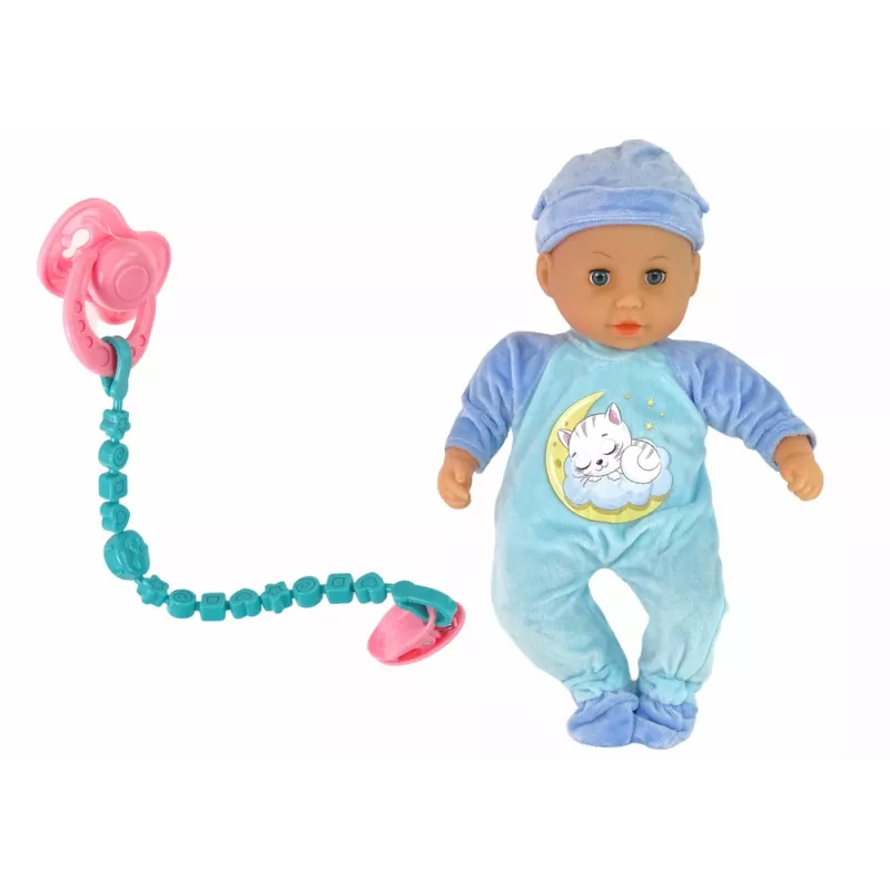 LEAN TOYS Bambola neonato con suoni ciuccio bavaglino pigiama gatto blu