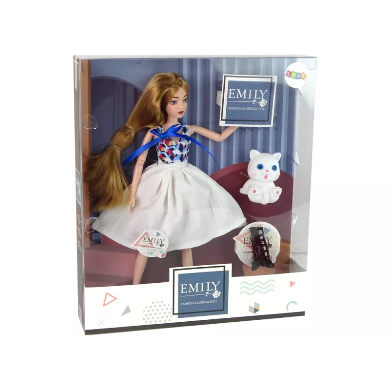 LEAN TOYS bambola neonata con gatto, lunghi capelli castani