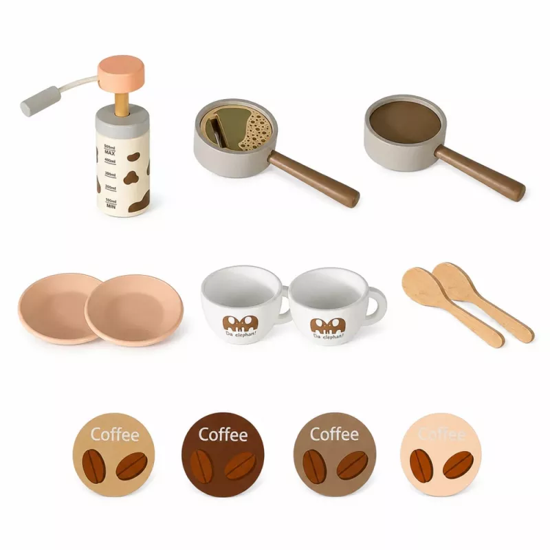 LEAN TOYS set barista macchina per caffè accessori in legno rosa
