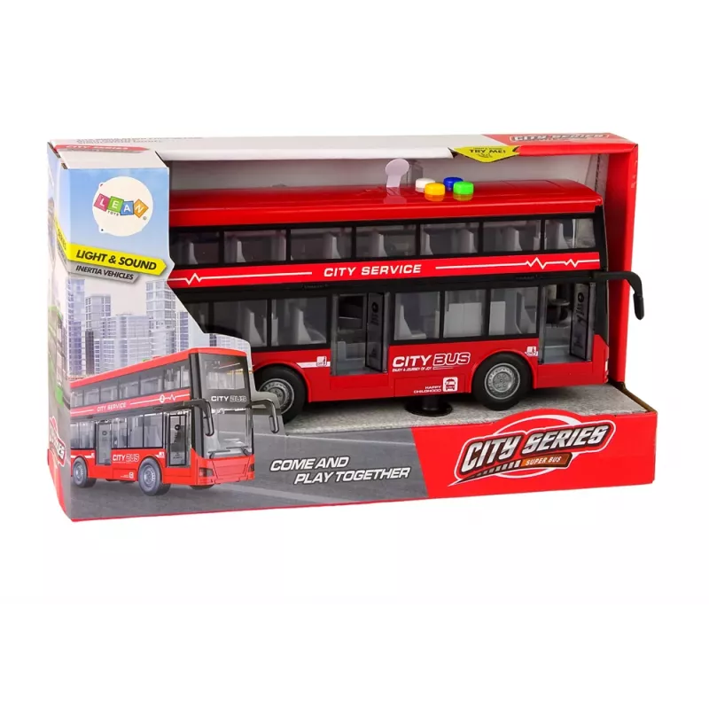 LEAN TOYS autobus a due piani a batteria con luce e suono, frizione, rosso