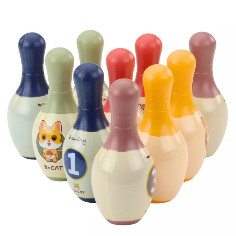 LEAN TOYS set bowling con gatti per bambini, 10 birilli, 2 palle colorate