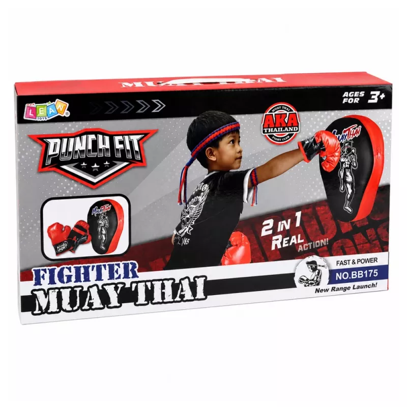 LEAN TOYS Set di allenamento boxe Muay Thai 2-in-1 con guantoni e focus pad, nero