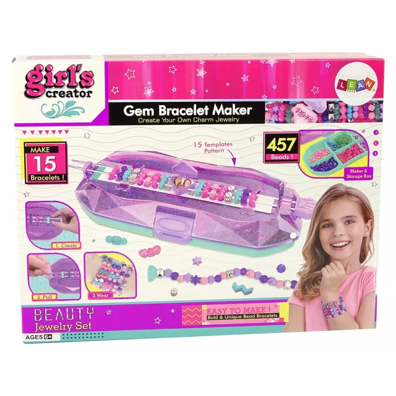 LEAN TOYS Set per creare bracciali con perline colorate e scatola portatutto