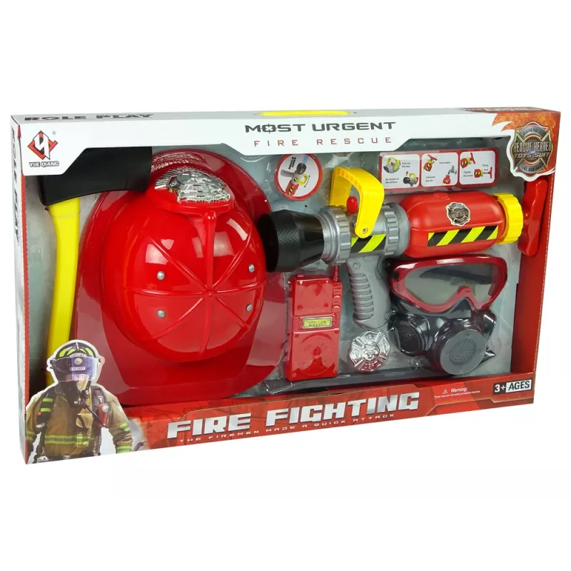 LEAN TOYS Set brigata estintore maschera acqua casco rosso