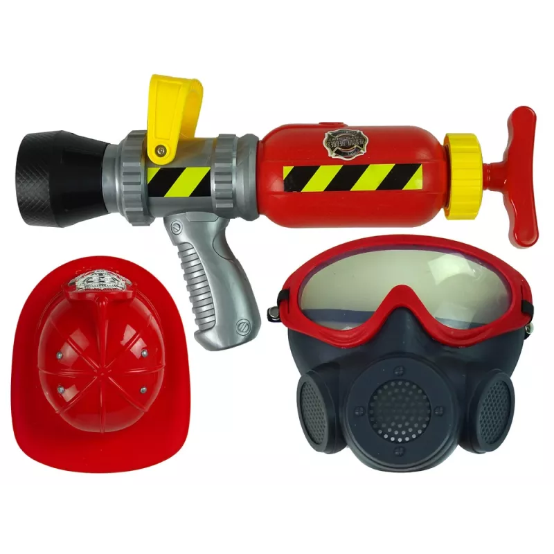 LEAN TOYS Set brigata estintore maschera acqua casco rosso