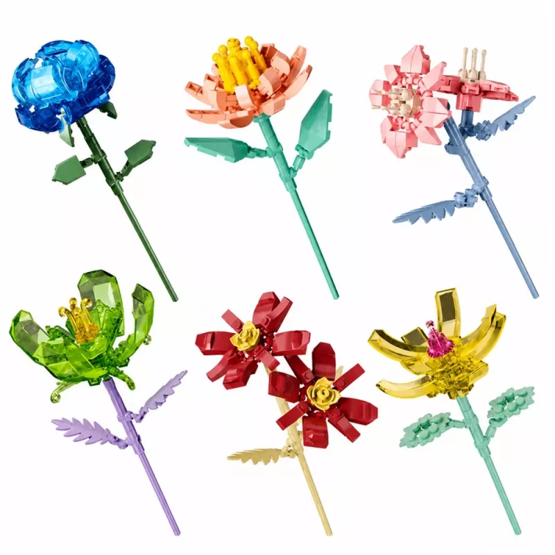 LEAN TOYS mattoncini fiore singolo con stelo mix colorato 71-106 pezzi