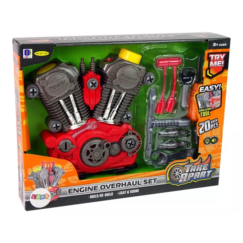 LEAN TOYS Motore auto per il piccolo meccanico montaggio fai da te con luce e suono