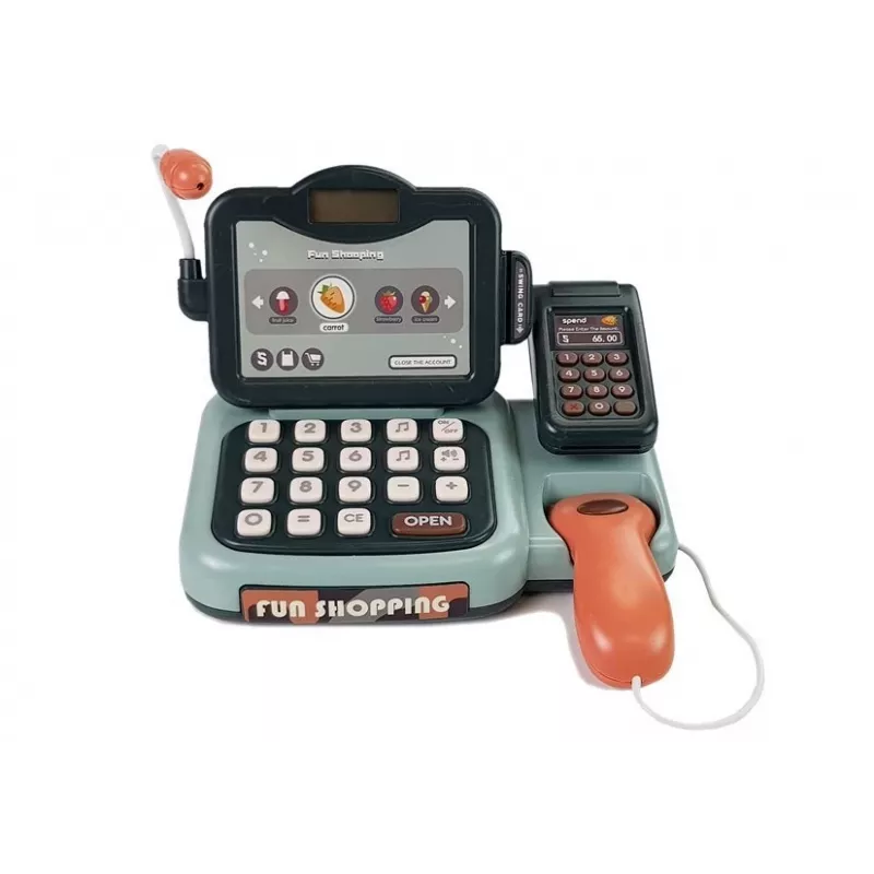 LEAN TOYS Cassa giocattolo set negozio con terminale sonoro e microfono – Set interattivo di gioco di ruolo per bambini dai 3 anni