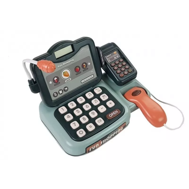 LEAN TOYS Cassa giocattolo set negozio con terminale sonoro e microfono – Set interattivo di gioco di ruolo per bambini dai 3 anni