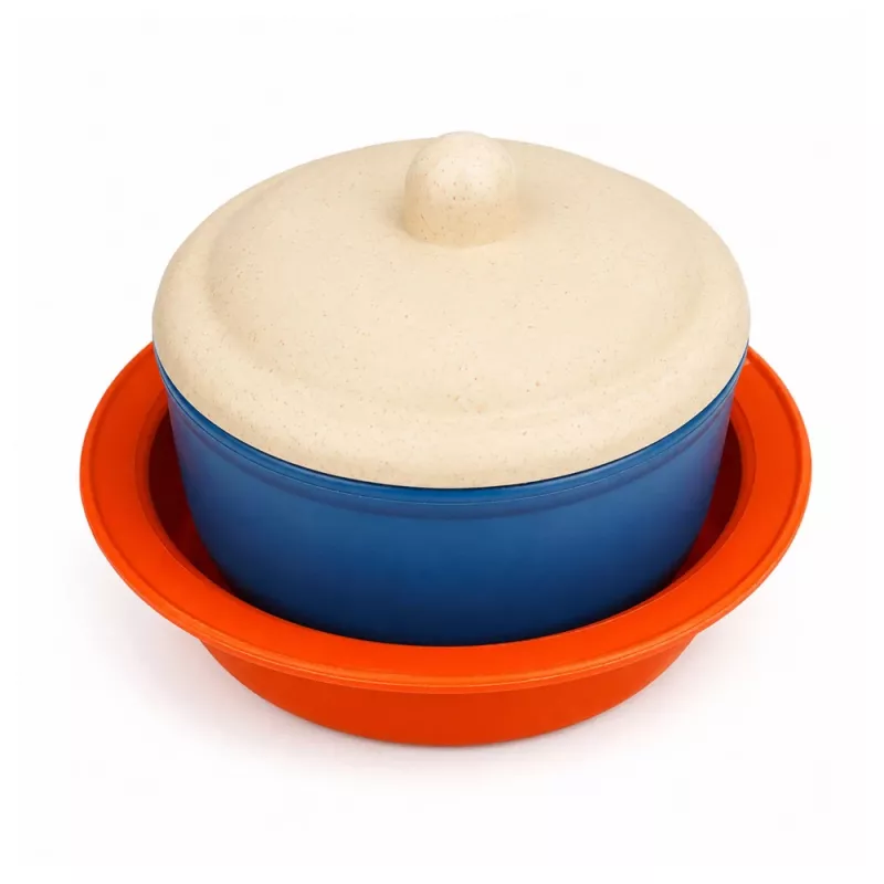 LEAN TOYS Set stoviglie per bambini in fibra di bambù, blu e arancione, 15 pezzi