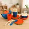 LEAN TOYS Set stoviglie per bambini in fibra di bambù, blu e arancione, 15 pezzi