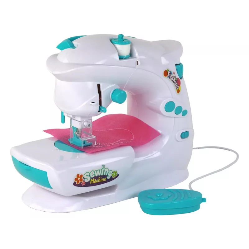 Lean Toys macchina da cucire per bambini - bianco, a batteria, giocattolo realistico con pedale e luce LED