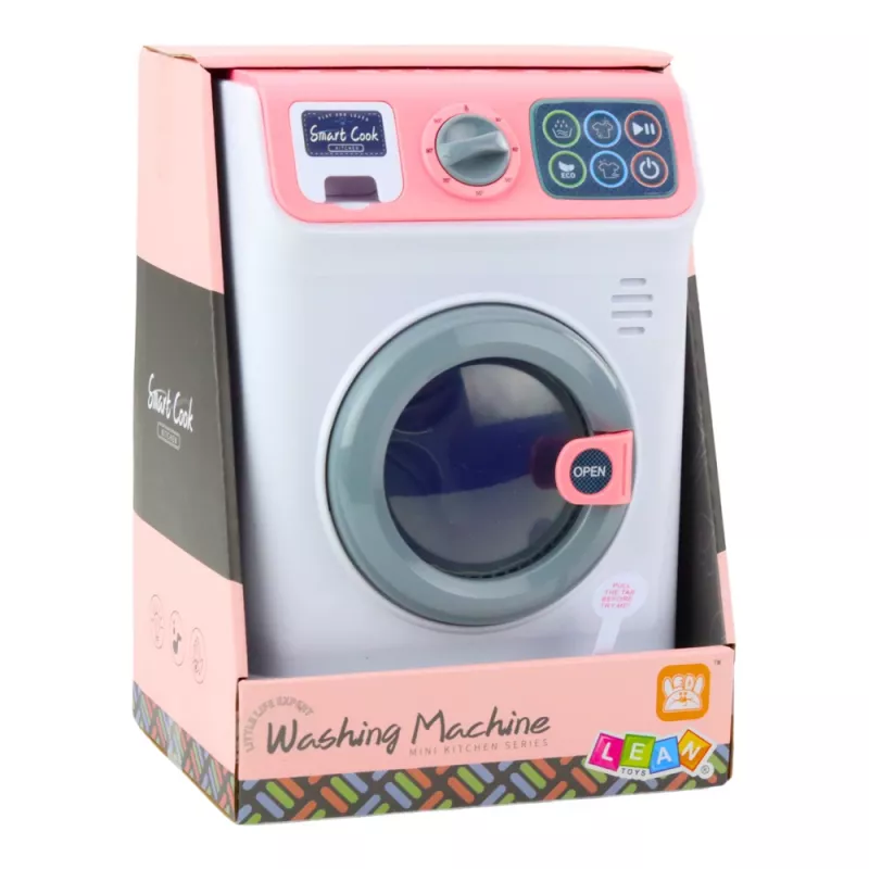 LEAN TOYS Lavatrice giocattolo per bambini con cestello rotante, luci e suoni, bianco/rosa
