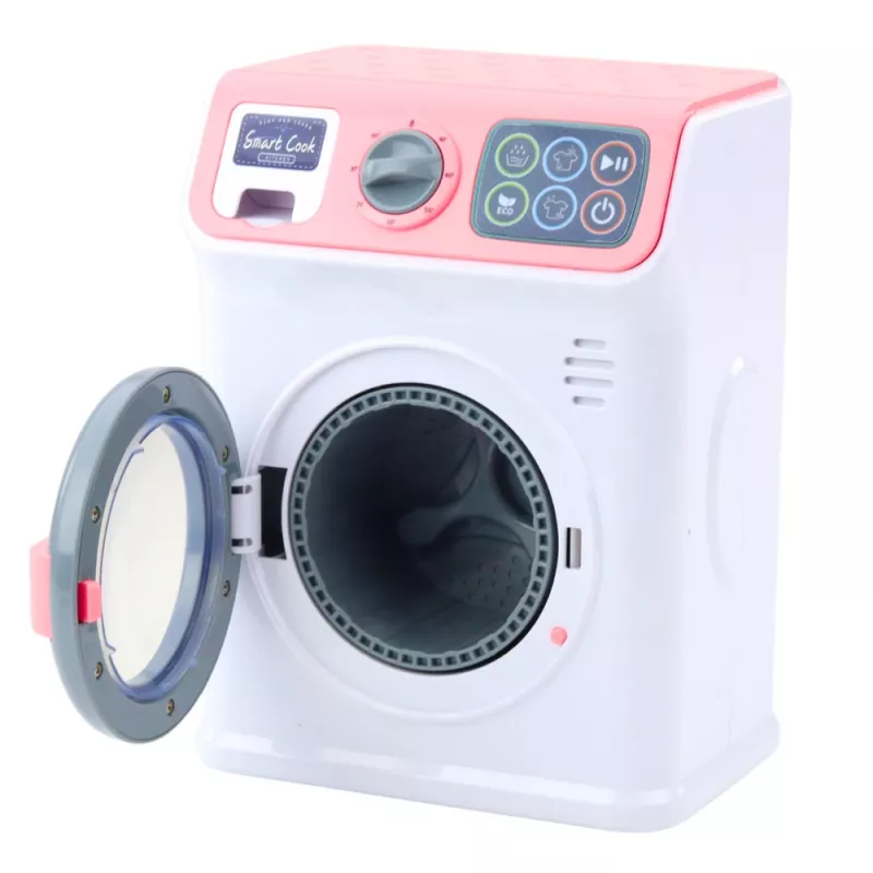 LEAN TOYS Lavatrice giocattolo per bambini con cestello rotante, luci e suoni, bianco/rosa
