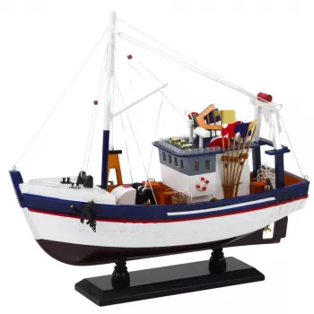 LEAN TOYS Pezzo da collezione modello decorativo peschereccio nave attrezzata 37x34cm