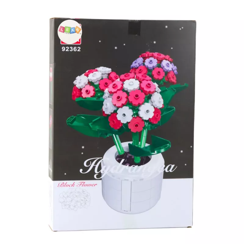 LEAN TOYS Mattoncini Ortensia Rosa in Vaso 342 Pezzi