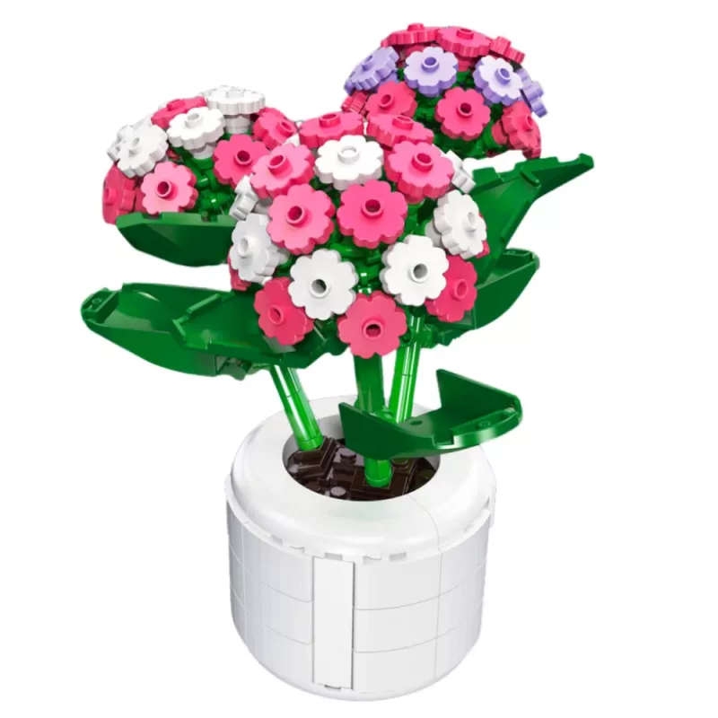 LEAN TOYS Mattoncini Ortensia Rosa in Vaso 342 Pezzi