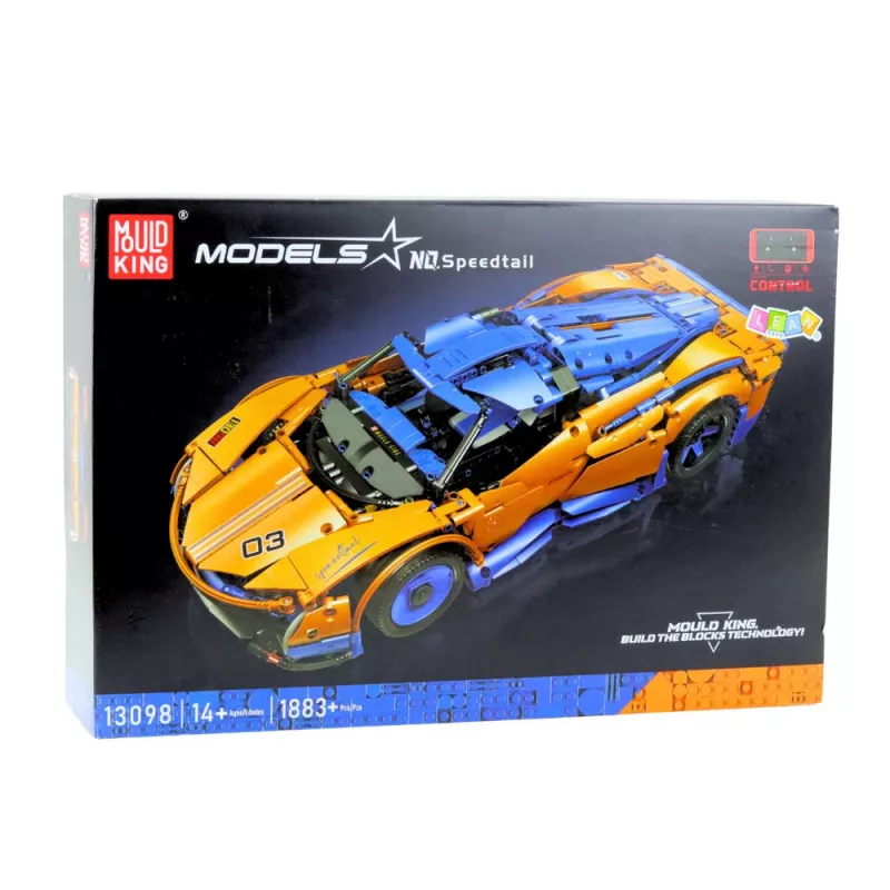 LEAN TOYS Mattoncini da costruzione auto sportiva RC – blu e arancione (1883 pezzi, 2,4 GHz, scala 1:8)
