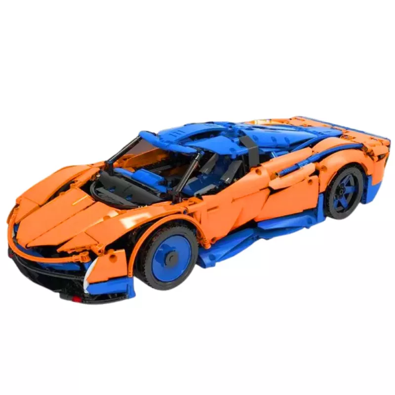 LEAN TOYS Mattoncini da costruzione auto sportiva RC – blu e arancione (1883 pezzi, 2,4 GHz, scala 1:8)