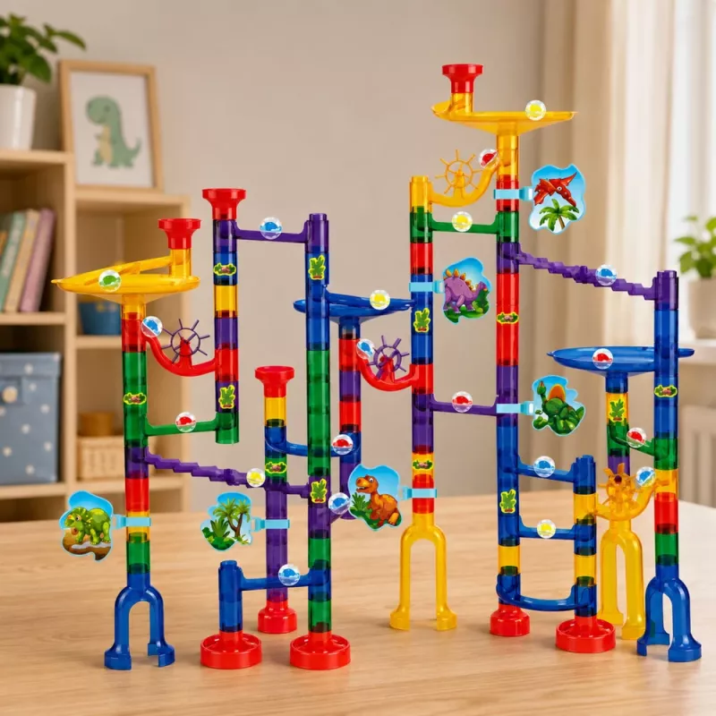LEAN TOYS set da costruzione pista a sfere tunnel dinosauri colorati 192 pezzi