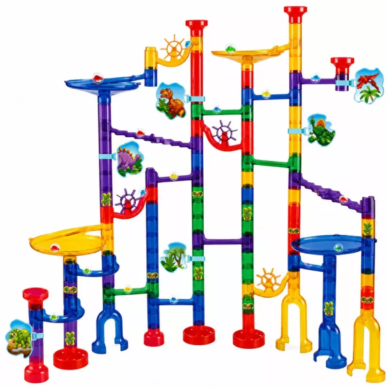 LEAN TOYS set da costruzione pista a sfere tunnel dinosauri colorati 192 pezzi