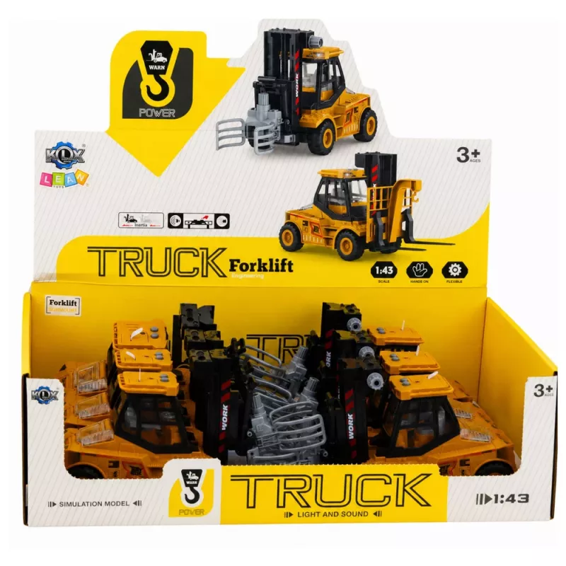 LEAN TOYS veicolo da cantiere carrello elevatore con pinza regolabile, luci e suoni, giallo, 1:43