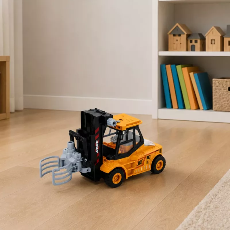 LEAN TOYS veicolo da cantiere carrello elevatore con pinza regolabile, luci e suoni, giallo, 1:43