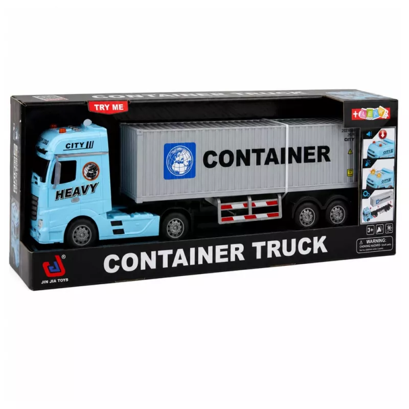 LEAN TOYS camion container con porte apribili, luce e suono – blu, 54 cm