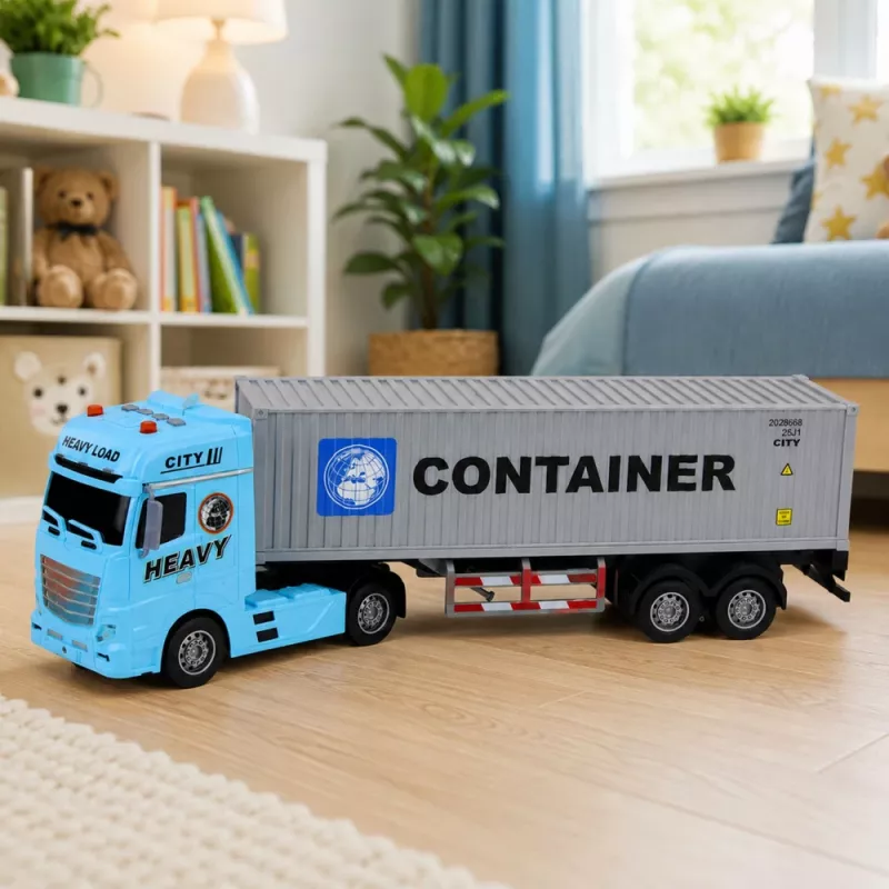 LEAN TOYS camion container con porte apribili, luce e suono – blu, 54 cm