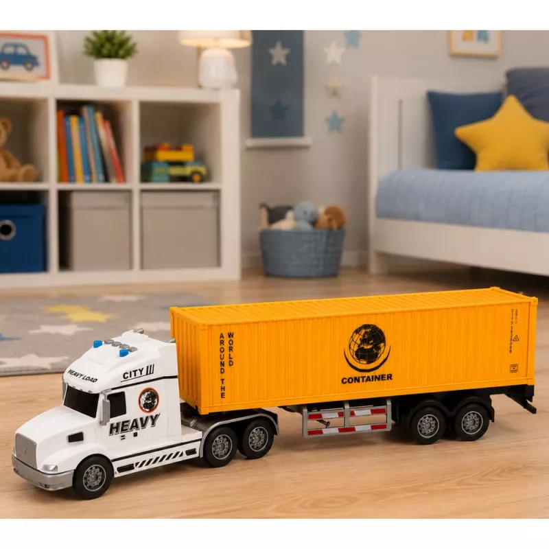 LEAN TOYS camion portacontainer con porte apribili, luci e suoni, giallo, 54 cm