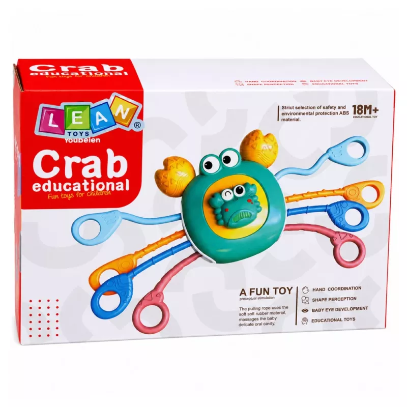LEAN TOYS giocattolo sensoriale granchio per neonati sonaglio dentaruolo blu