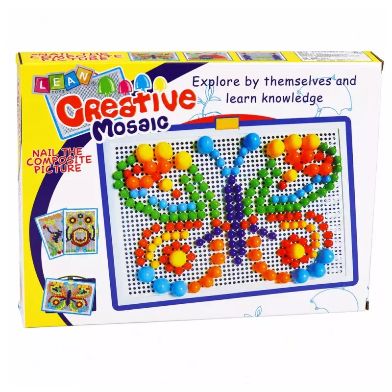 Set creativo LEAN TOYS puzzle a mosaico con bottoni e spilline a forma di fungo in valigetta 300 pezzi