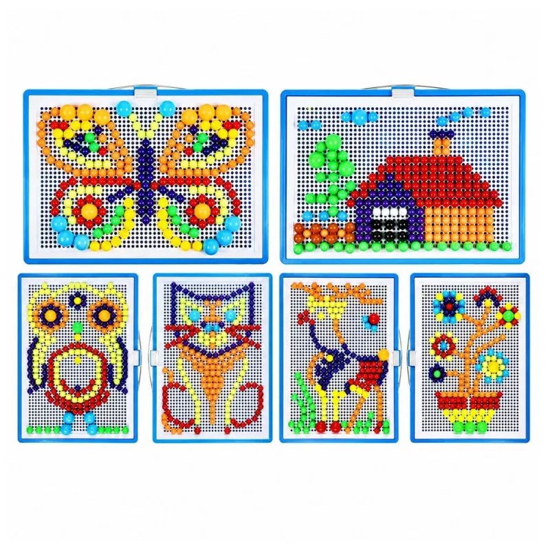 Set creativo LEAN TOYS puzzle a mosaico con bottoni e spilline a forma di fungo in valigetta 300 pezzi