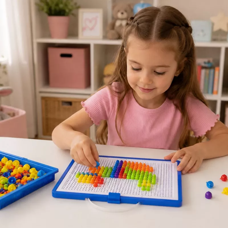 Set creativo LEAN TOYS puzzle a mosaico con bottoni e spilline a forma di fungo in valigetta 300 pezzi
