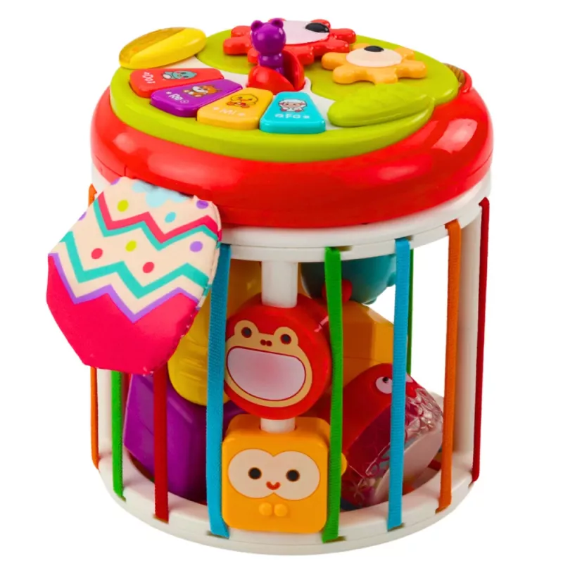 LEAN TOYS Cubo sensoriale cilindro Gioco interattivo di incastro con luce e suono - multicolore (22659)