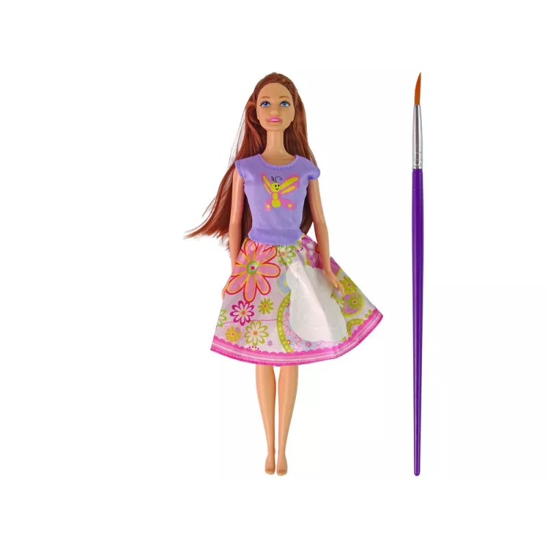 LEAN TOYS Bambola con capelli lunghi e vestito da pittura