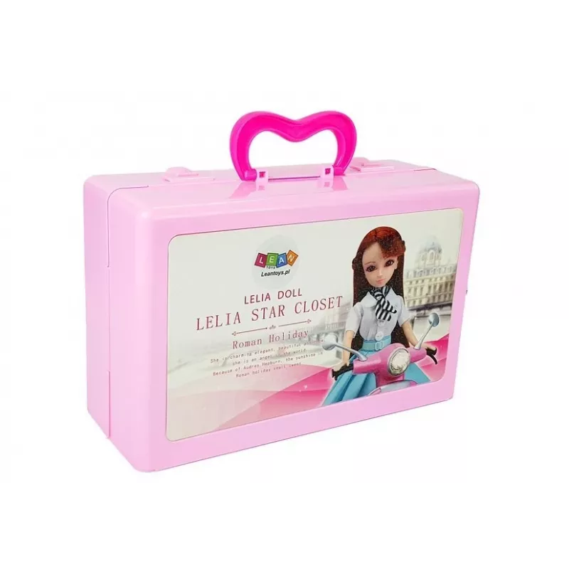 LEAN TOYS Set modellino bambola con vestiti, abiti e gioielli in valigetta