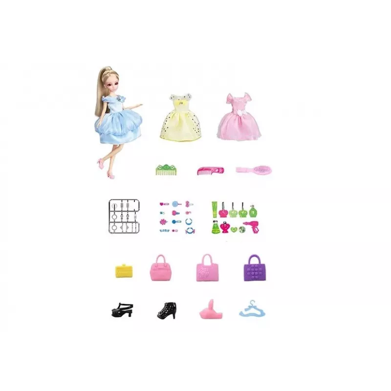 LEAN TOYS Set modellino bambola con vestiti, abiti e gioielli in valigetta