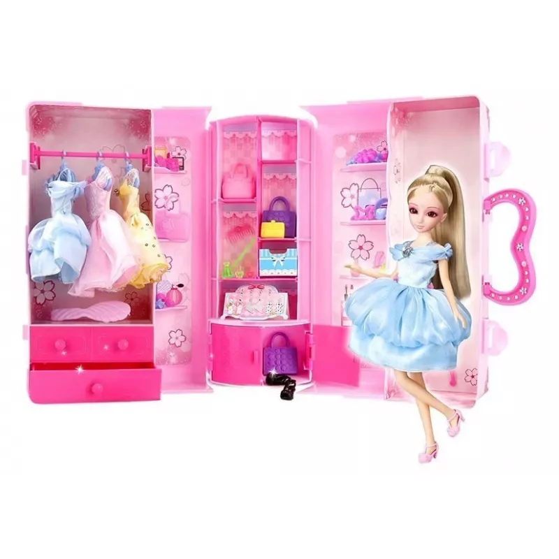 LEAN TOYS Set modellino bambola con vestiti, abiti e gioielli in valigetta