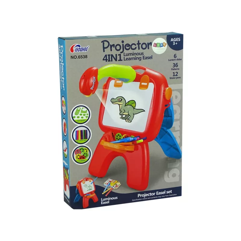 LEAN TOYS Lavagna a doppia faccia con gessetti, supporto e proiettore per immagini, rosso