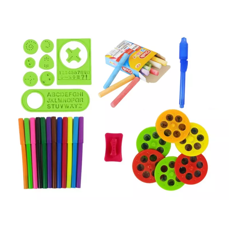 LEAN TOYS Lavagna a doppia faccia con gessetti, supporto e proiettore per immagini, rosso