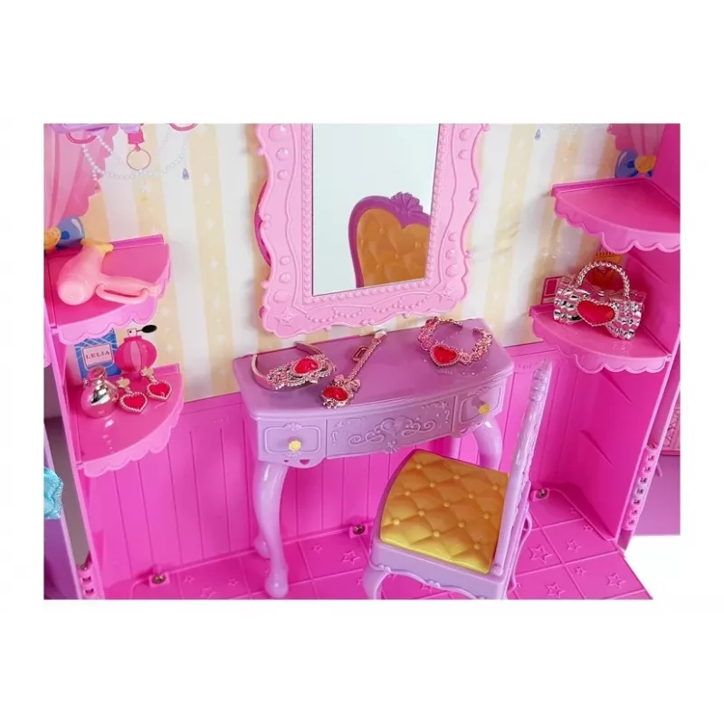 LEAN TOYS Camerino con luce e specchio per bambole da 26 cm - set vestiti e accessori