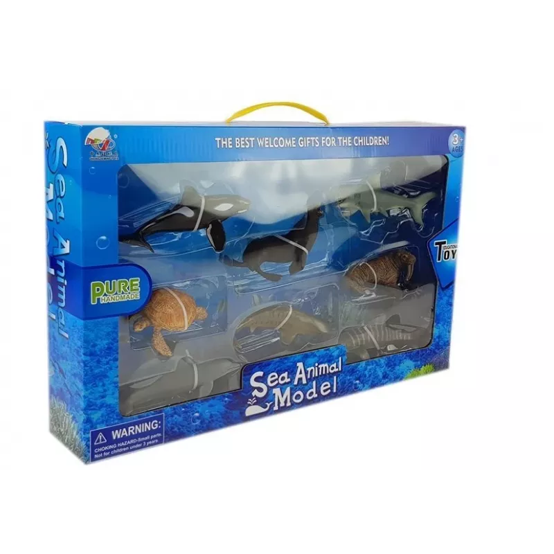 LEAN TOYS Figure didattiche animali marini 8 pezzi squali foca delfino tricheco tartaruga